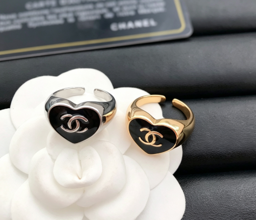 CHANEL 샤넬스타일 하트 에나멜 오픈 반지 동도금 골드 실버 여성 패션 반지 선물용