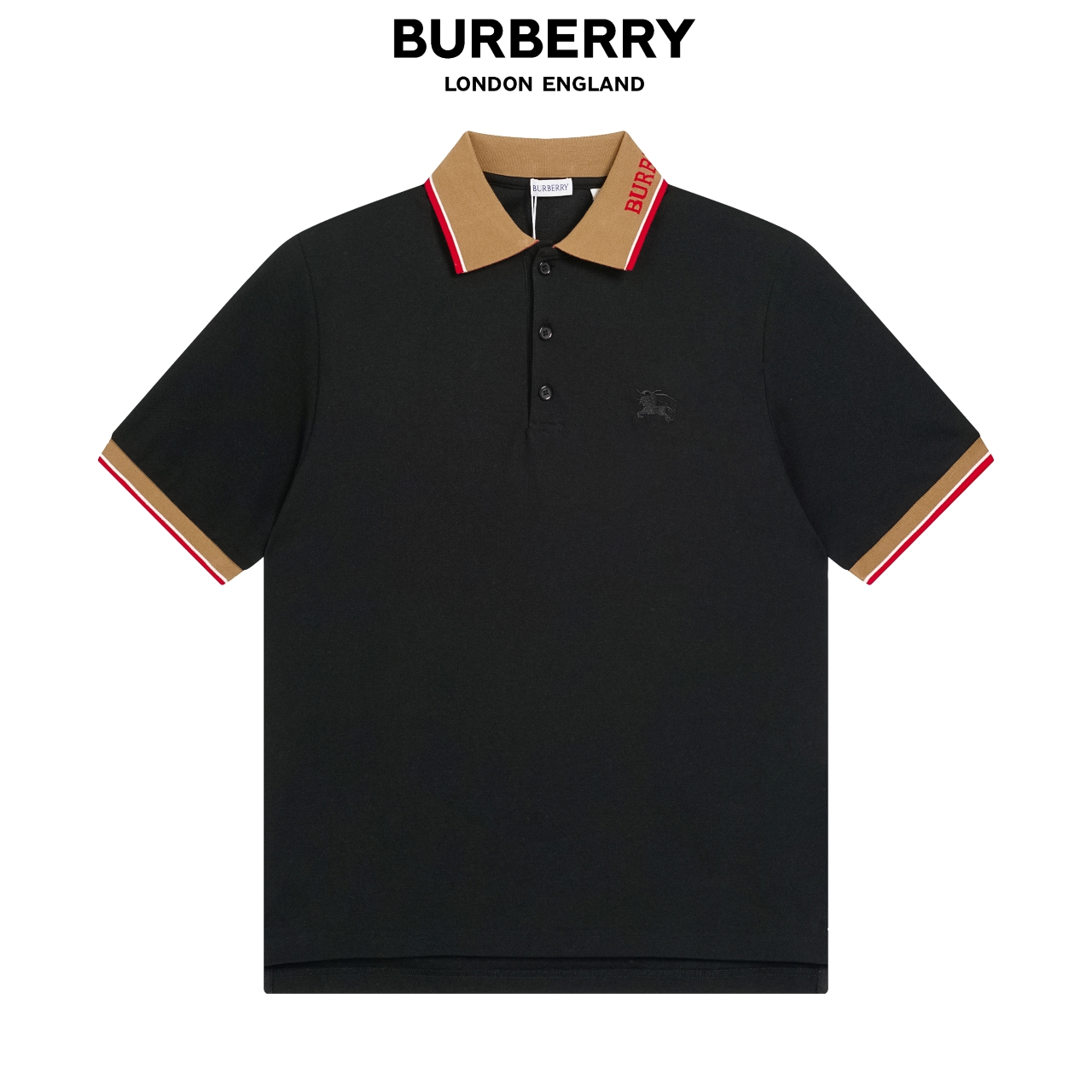 Burberry 버버리 칼라 레터 리브 배색 반팔 폴로셔츠 워호스 자수 고급감 비즈니스캐주얼 남성상의
