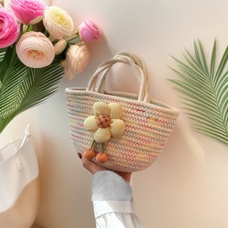 여성 여름 버킷백 손잡이 핸드백 코튼 로프 짜임 미니 데일리 백