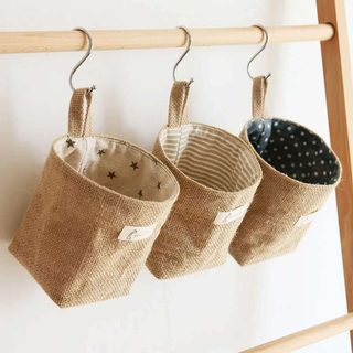 황마 벽걸이 수납挂袋 문 뒤 욕실 주방 데스크 수납 바구니