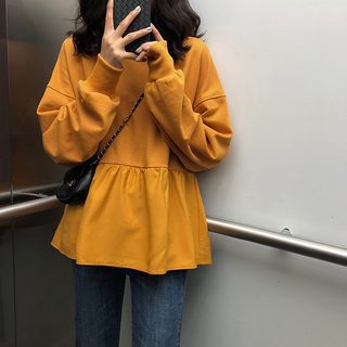 신상 여성 루즈핏 라운드넥 긴팔 티셔츠 배색 맨투맨 스타일 캐주얼 상의