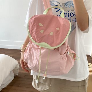 여성 나일론 버킷 백팩 도파민 컬러배색 스트링 대용량 대학생 여행 가방