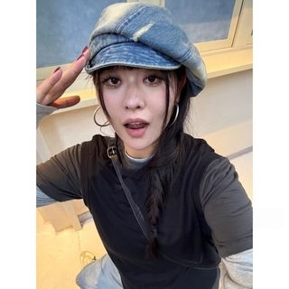 데님 뉴스보이캡 56-58cm 조절 가능 빅사이즈 팔각모 얼굴 작아 보이는 베레모 화가모자