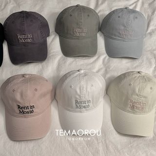 여성 저채도 컬러 자수 볼캡 소두핏 코튼 야구모자 조절형 사계절 캐주얼 캡