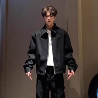 남성 클린핏 패드 숄더 크롭 블루종 봄가을 오버핏 집업 재킷