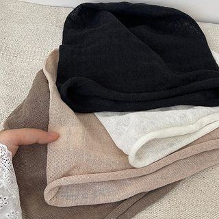 여성 100% 린넨 슬라우치 비니 봄여름 통기성 펀칭 롤업 두건 모자 56-58cm