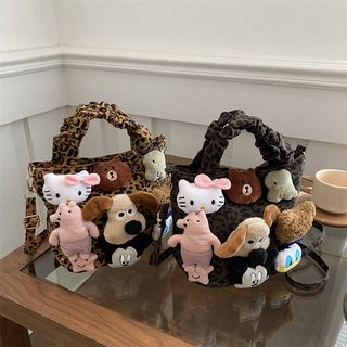 여성 레오파드 코듀로이 버킷백 미니 크로스백 겨울 데일리 손가방