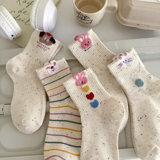 여성 캐릭터 중목 양말 토끼 고양이 스트라이프 도트 사계절 학생 데일리 삭스