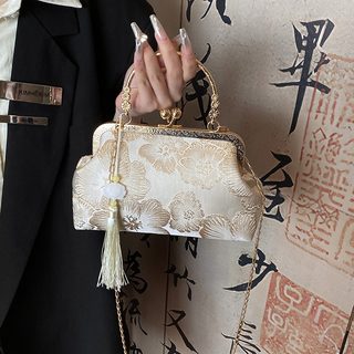 여성 실크 플라워 핸드백 신중식 치파오 스타일 전통무늬 이브닝백 22cm