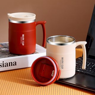 304 스테인리스 머그컵 500ml 뚜껑 스푼 포함 휴대용 보온 커피컵 사무실 물컵