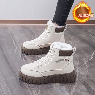 여성 겨울 기모 워커 부츠 하이탑 통굽 방한 레이스업 앵클부츠