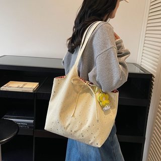여성 체크 양면 캔버스 숄더백 데일리 출퇴근 겨드랑이백