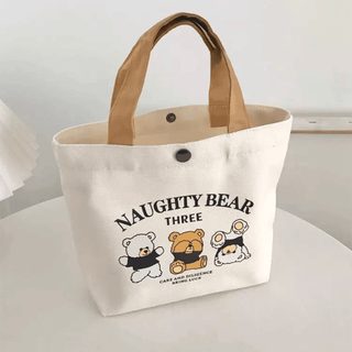 곰돌이 캐릭터 캔버스백 휴대용 도시락 가방 미니 손가방 숄더백 데일리 수납
