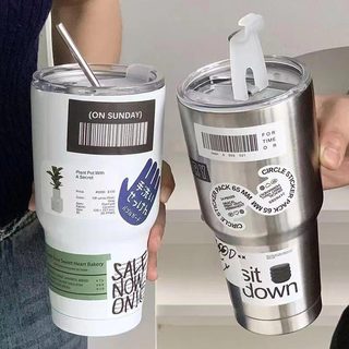 304 스테인리스 900ml 대용량 진공 보온보냉 텀블러 빨대컵 차량용 아웃도어