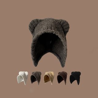 테디 플리스 곰돌이 귀 니트 비니 여성 가을 겨울 방한 귀도리 모자 M 56-58cm