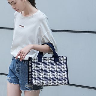 대용량 여성 토트백 방수 캔버스 엄마가방 체크 패턴 데일리 핸드백