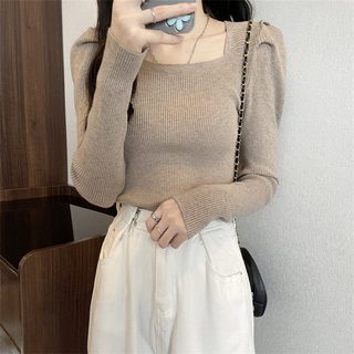 여성 스퀘어넥 니트 이너티 가을겨울 긴팔 슬림핏 짧은 기장 기본 블라우스