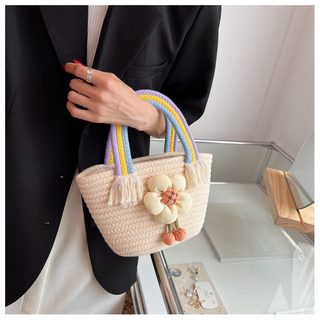 여성 라탄 뜨개 토트백 미니 사각 여름 데일리 핸드백 28x15cm
