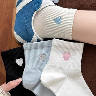 여성 하트 자수 메쉬 발목양말 봄여름 통기성 땀흡수 얇은 단색 스포츠 단목양말