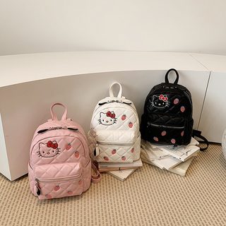 여성 캐릭터 자수 PU 백팩 데일리 캐주얼 중형 지퍼 배낭