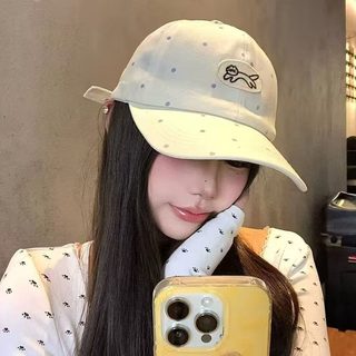 고양이 자수 볼캡 여성 여름 자외선 차단 도트 패턴 남녀공용 조절형 야구모자