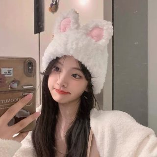여성 토끼귀 니트 모자 귀여운 보송 방풍 방한 귀덮개 비니 가을 겨울 데일리 모자