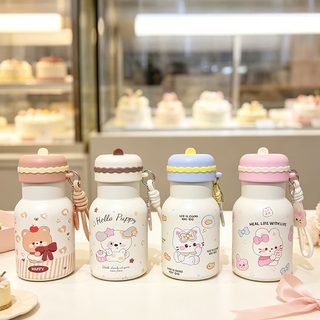귀여운 캐릭터 밀크캔 빨대 보온 텀블러 500ml 304 스테인리스 휴대용 물병