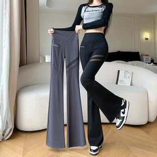 여성 하이웨스트 메쉬 부츠컷 요가팬츠 고탄력 힙업 슬림핏 얇은 샤크 레깅스