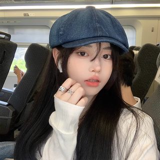 여성 데님 팔각 베레모 빈티지 워싱 뉴스보이캡 56-58cm 사계절 조절 모자