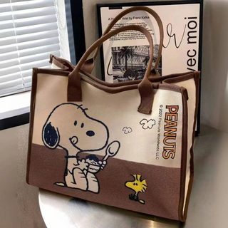 스누피 캔버스 토트백 여성 중형 지퍼 쇼핑백 보조가방 외출용
