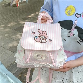 러블리 스트라이프 플랩 캣 백팩 여학생용 미니 데일리 캐주얼 가방