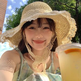 여성 여름 레이스 챙 넓은 밀짚모자 리본 끈 조절 가능 자외선 차단 해변 휴양 바캉스 모자