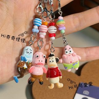 귀여운 못난이 물고기 캐릭터 휴대폰 스트랩 컬러 비즈 키링 우정 선물 가방 장식