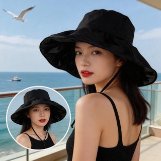 여성 블랙코팅 UV차단 버킷햇 접이식 대챙 자외선차단 썬캡 여름 모자