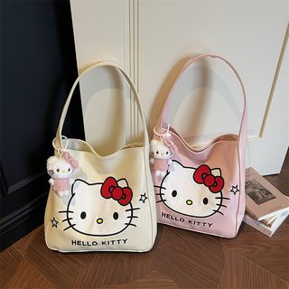 봄신상 대용량 캔버스감 PU 토트 숄더백 키티풍 귀여운 학생 통근용 버킷백