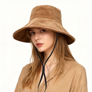 여성 코듀로이 버킷햇 겨울 방한 자외선 차단 와이드챙 복고풍 벙거지 모자