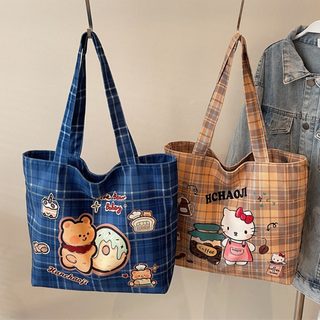키티 카툰 캔버스 토트백 대용량 학생 통학 쇼퍼백 데일리 숄더백