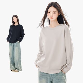 여성 순면 긴팔 티셔츠 2024 가을 루즈핏 라운드넥 기본 이너 티