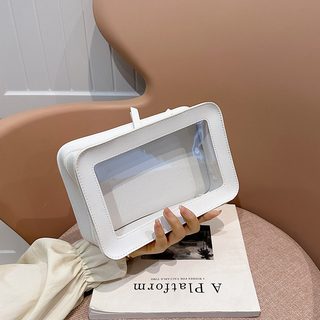 투명 화장품 파우치 대용량 PU 가죽 휴대용 메이크업 수납 클러치백