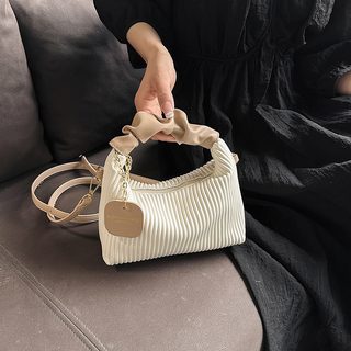 여성 주름 세로 스트라이프 미니 사각 토트백 데일리 숄더 크로스백