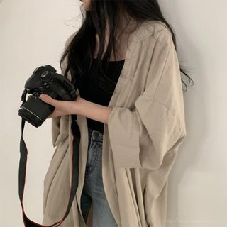 여성 여름 얇은 자외선 차단 롱 가디건 루즈핏 긴팔 무지 로브 셔츠 아우터