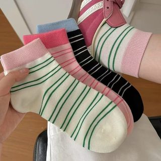 레트로 스트라이프 여성 중목 양말 여름 얇은 면혼방 데일리 일본풍 캐주얼 양말