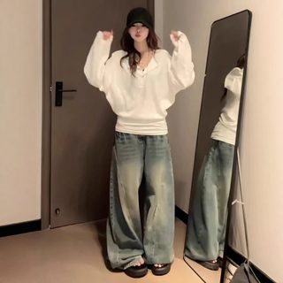 여성 브이넥 배트슬리브 루즈핏 긴팔 티셔츠 코튼 스판 배색감각 데일리 상의
