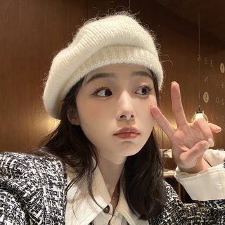 여성 모헤어 니트 베레모 56-58cm 조절식 가을 겨울 방한 화가모자