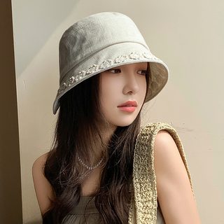 여름용 코튼 린넨 버킷햇 레이스 배색 여성 벙거지 모자 자외선차단 통기성 좋은 데일리 여행 모자