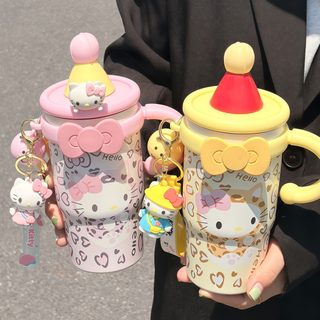 리본 고양이 캐릭터 650ml 대용량 빨대 보온병 휴대용 학생 사무실 텀블러