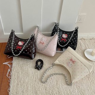 키티풍 리본 도트 체인 숄더백 크로스백 중간사이즈 PU 데일리 여성가방