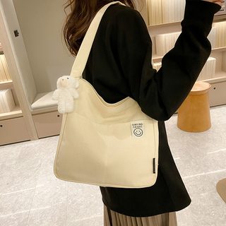 여성 캔버스 토트백 대용량 지퍼 숄더백 레터링 배색 데일리 도시락 쇼핑
