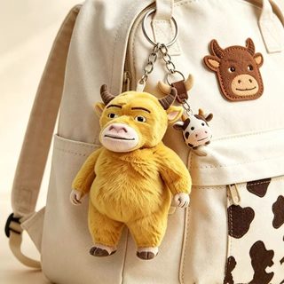 노란 송아지 봉제인형 키링 10cm 학생 백팩 가방 장식 열쇠고리