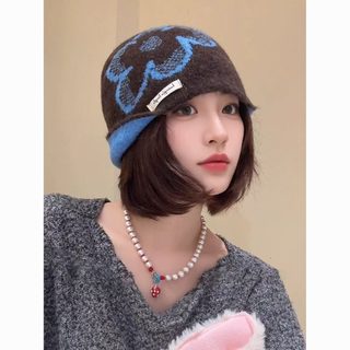 여성 플라워 니트 비니 겨울 방한 루즈핏 대두 무챙 모자